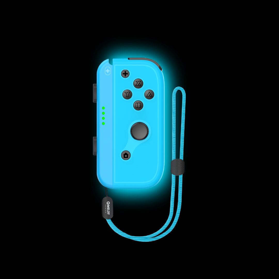 Nintendo Switch Joy Con that glows in the dark, designed with Hall Effect sensors for affordable and drift-free gaming.