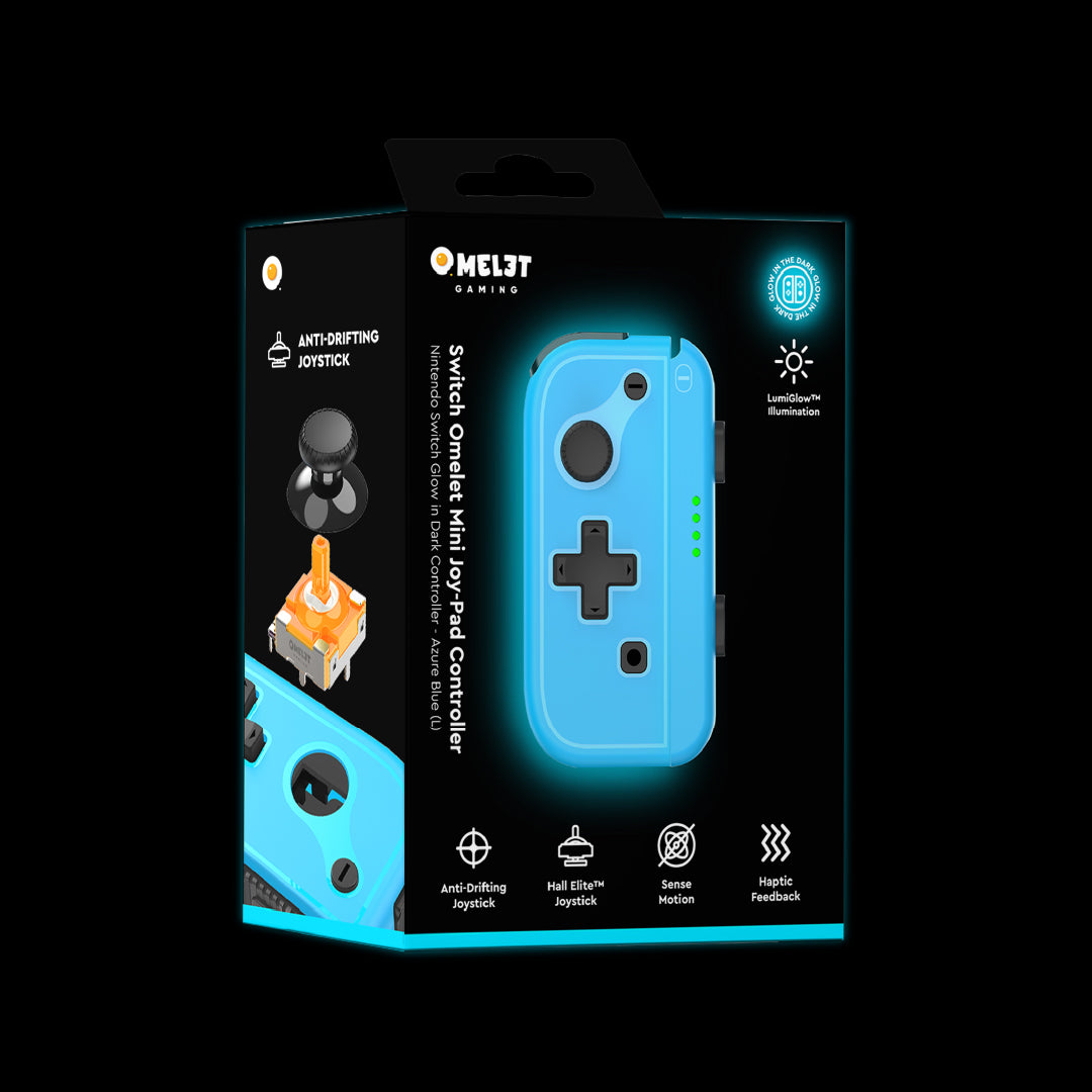 Mini Joy Con with a glow-in-the-dark finish, ensuring drift-free accuracy with innovative Hall Effect joysticks