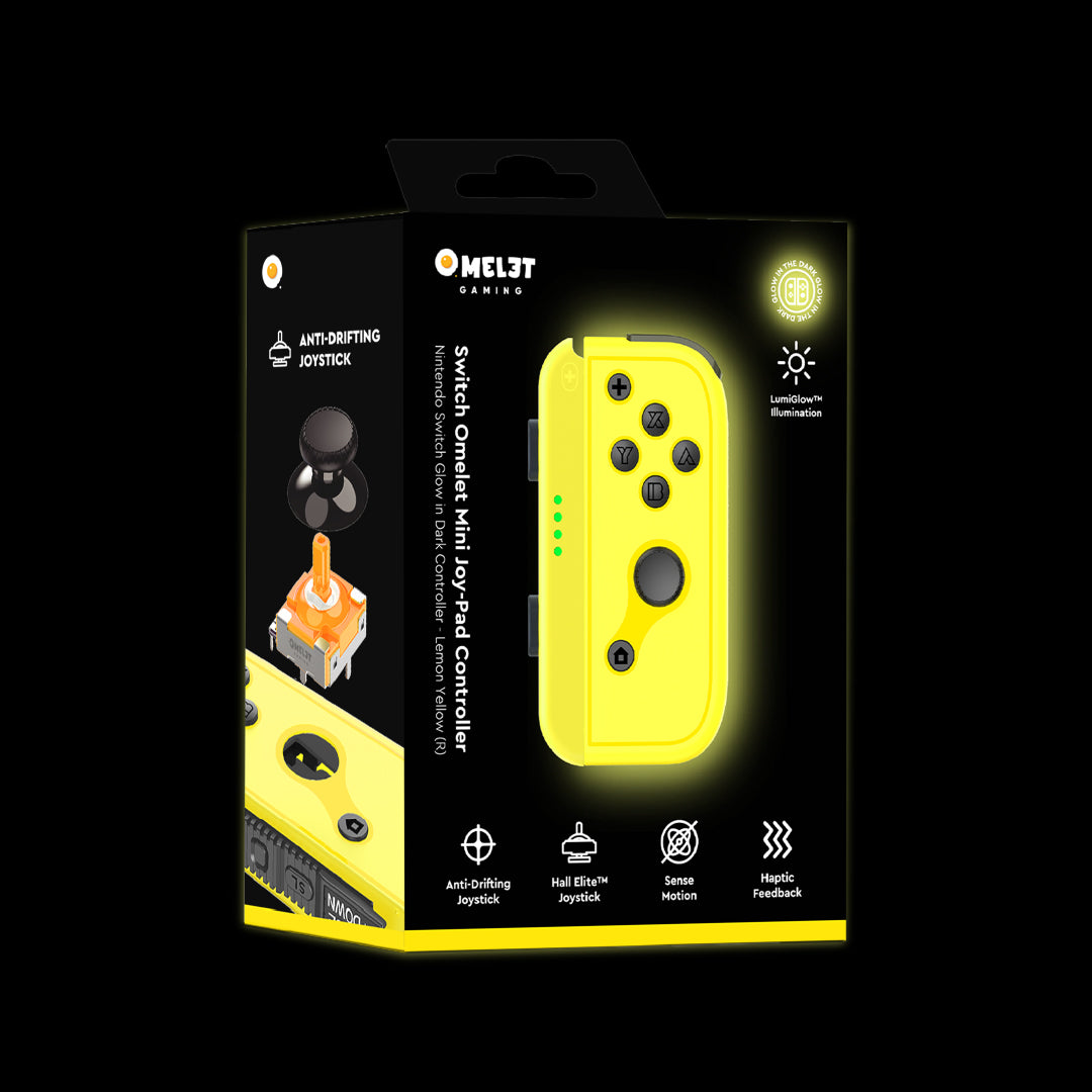 Joy Con with a glow-in-the-dark finish, ensuring drift-free accuracy with innovative Hall Effect joysticks